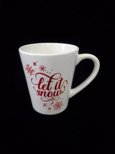 "Let It Snow" Christmas Coffee/Tea Mug/Cup. Red Snow Flake.